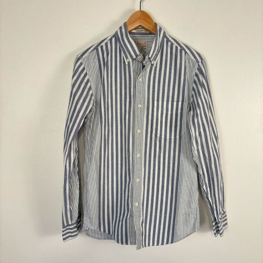 J.Crew Men's Broken-In Oxford Shirt Blue White Striped Slim Fit Long Sleeve S